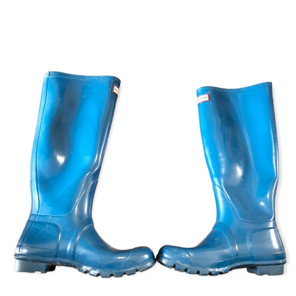 Size 8 Hunter Rain Boots Glossy Nimbus Blue Rubber Boots - Picture 8 of 13